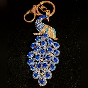 Gorgeous , Large Blue Peacock Bag Charm/Key Chain NWOT